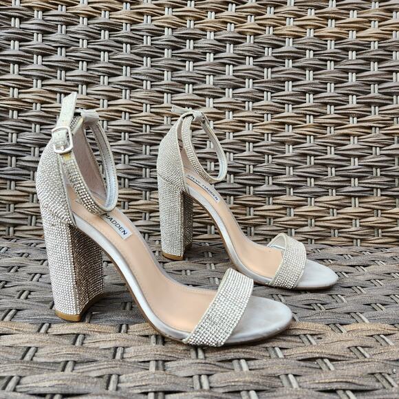Steve Madden Silver Carrson Rhinestone Heels Sandal Size 8 Prom Wedding - Picture 10 of 10